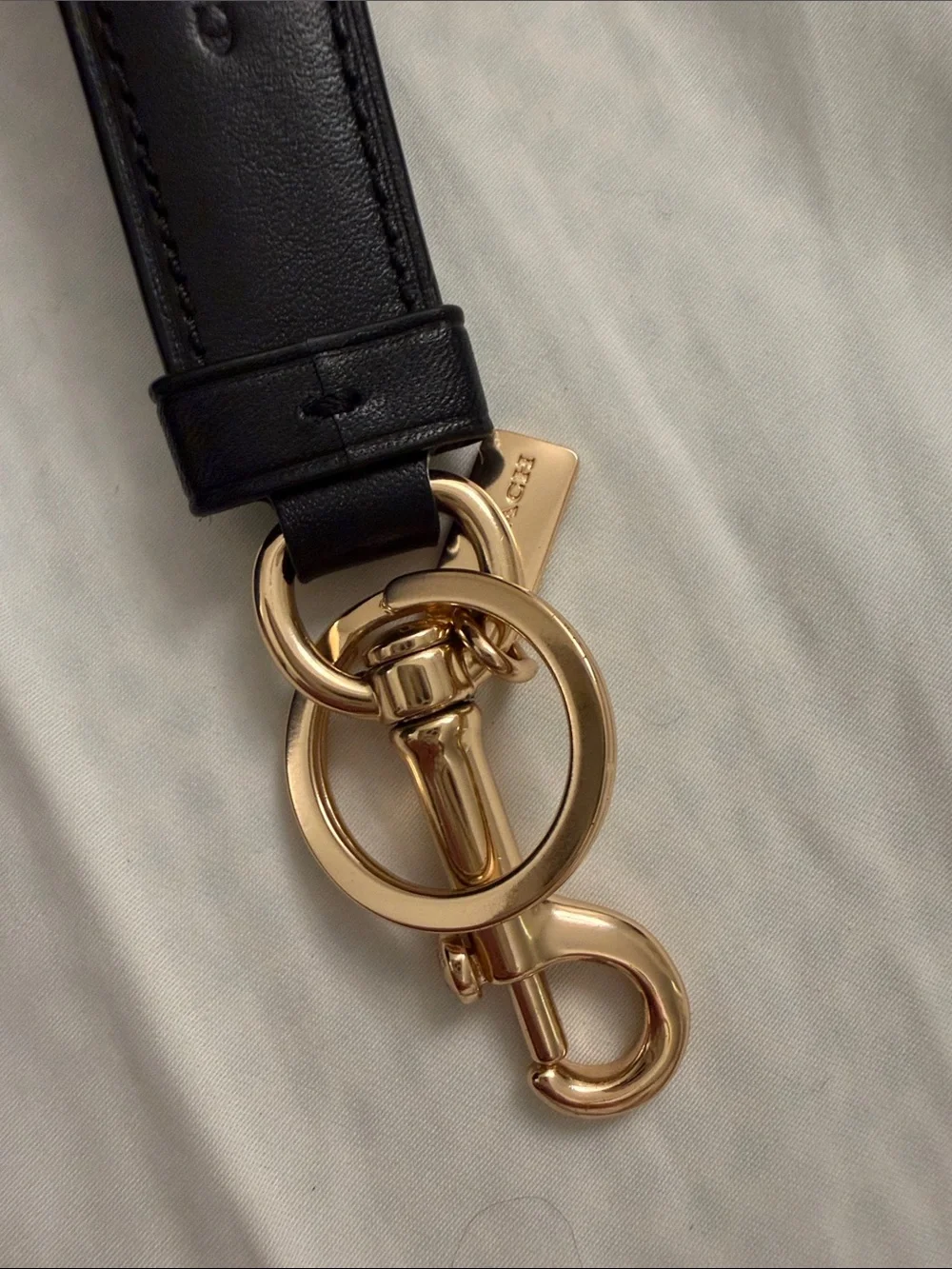 Coach Black Leather Keyring and Luggage Tag with Gold Hardware